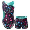thumbnail image 1 of Ocealan Girls Floral Printed Gymnastics Leotard Shorts 2 Pcs Dance Outfit Tumbling Bodysuits Starry Black 16, 1 of 5