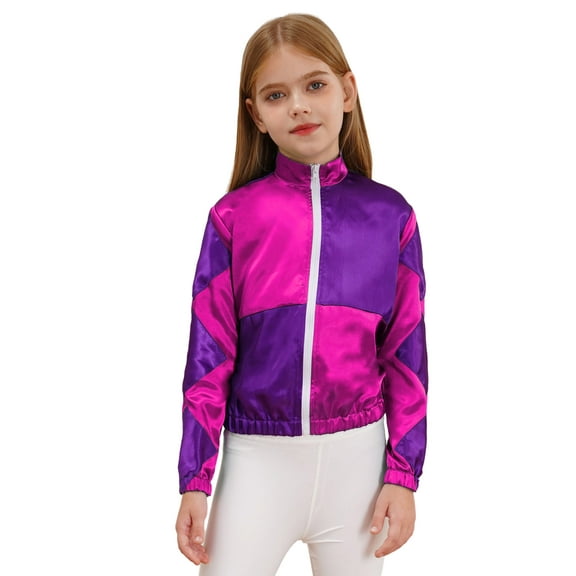 Ocealan Girls Horse Riding Coat Kids Satin Long Sleeve Equestrian Jacket Fancy Dress up Hot Pink 8