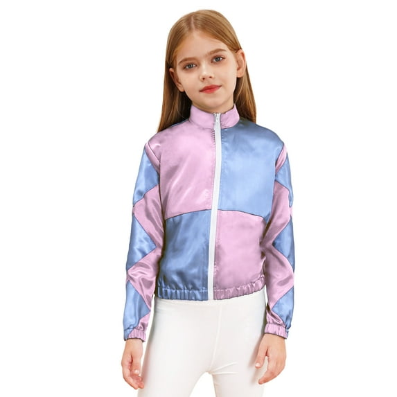 Ocealan Girls Horse Riding Coat Kids Satin Long Sleeve Equestrian Jacket Fancy Dress up Pink 16