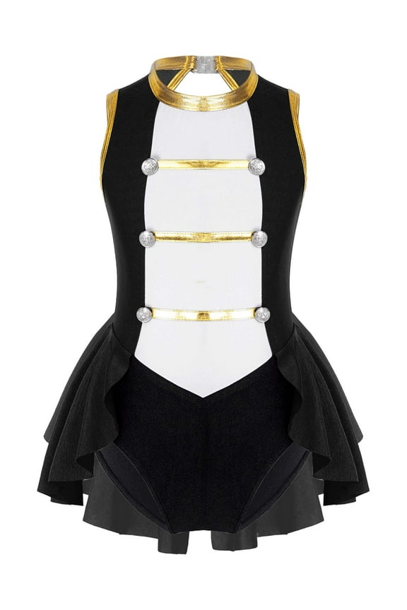 Girls Ringmaster Circus Show Dancewear Sleeveless Leotard Tail Skirts Lion Tamer Uniform Black 8