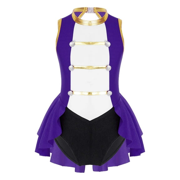 Ocealan Girls Ringmaster Circus Show Dancewear Sleeveless Leotard Tail Skirts Lion Tamer Uniform Purple 8