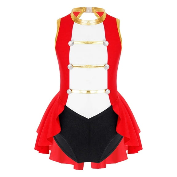 Ocealan Girls Ringmaster Circus Show Dancewear Sleeveless Leotard Tail Skirts Lion Tamer Uniform Red 16