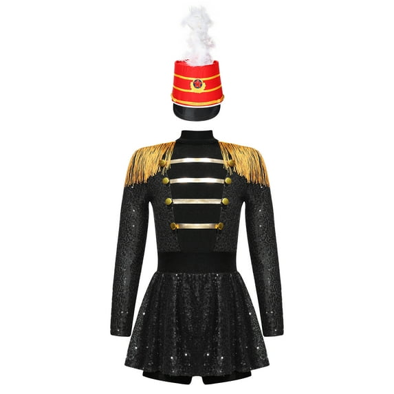 Ocealan Girls Ringmaster Dance Jumpsuits Sequins Long Sleeve Tassel Jumpsuits Black&Red-C 10