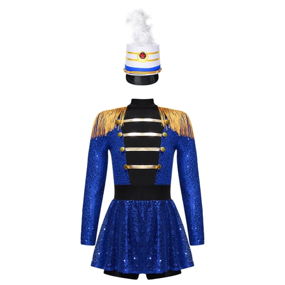 Ocealan Girls Ringmaster Dance Jumpsuits Sequins Long Sleeve Tassel Jumpsuits Blue-C 16