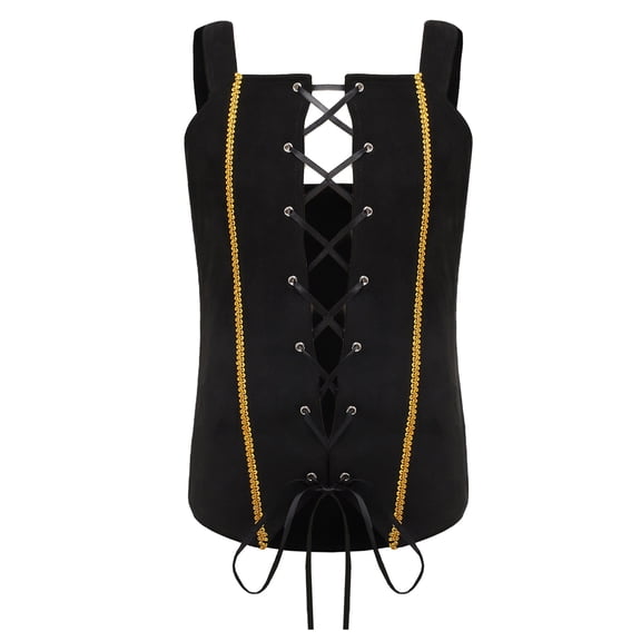 Ocealan Kid Girl Pirate Queen Lace Up Vest Wide Straps Waistcoat Top Gothic Undershirts Black 14
