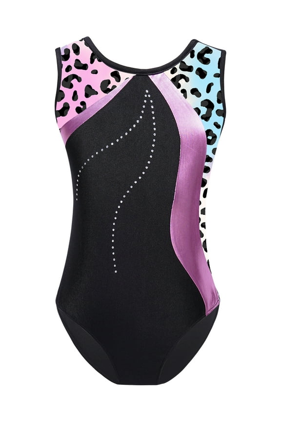 Kids Girls Printed Gymnastics Leotard Ballet Dance Romper Figure Ice Skating Athletic Pink Leopard 8