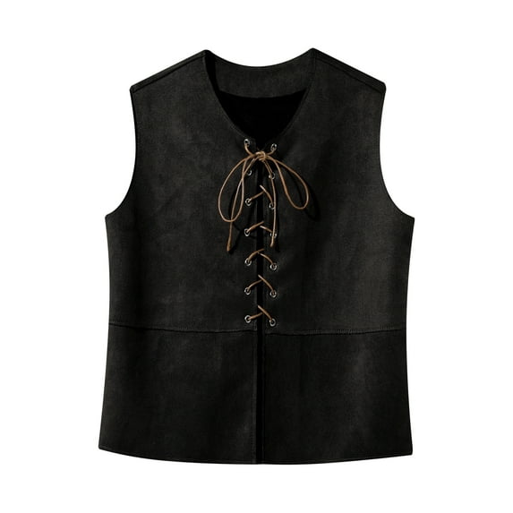 Ocealan Kids Medieval Pirates Suede Waistcoat Lace Up Vest Top Sailor Short Coat Black 16