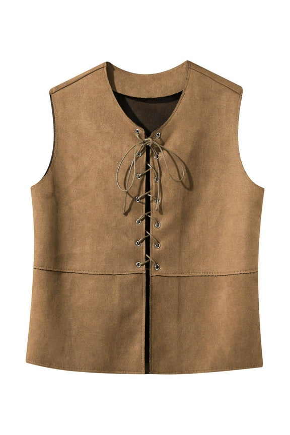 Kids Medieval Pirates Suede Waistcoat Lace Up Vest Top Sailor Short Coat Brown 4
