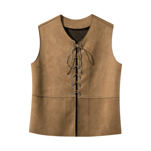 Ocealan Kids Medieval Pirates Suede Waistcoat Lace Up Vest Top Sailor Short Coat Brown 8