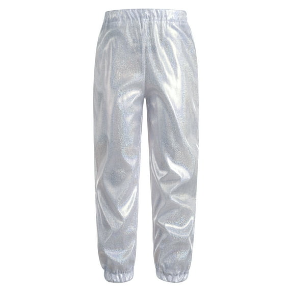Ocealan Kids Shiny Dance Pants Sparkle Trousers Training Sweatpants Hip Hop Dancewear Stage Silver 120