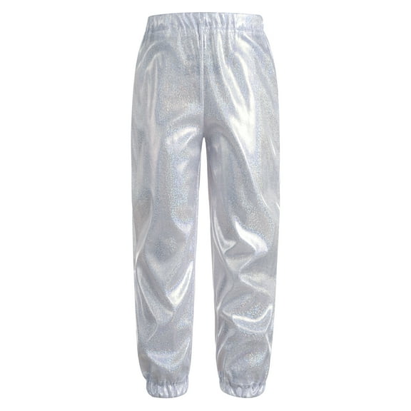 Ocealan Kids Shiny Dance Pants Sparkle Trousers Training Sweatpants Hip Hop Dancewear Stage Silver 120