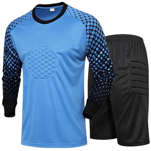 Ocealan Men Soccer Goalkeeper Uniform Long Sleeve Pad Protective T-Shirt with Shorts Football Goalie Light Blue XL