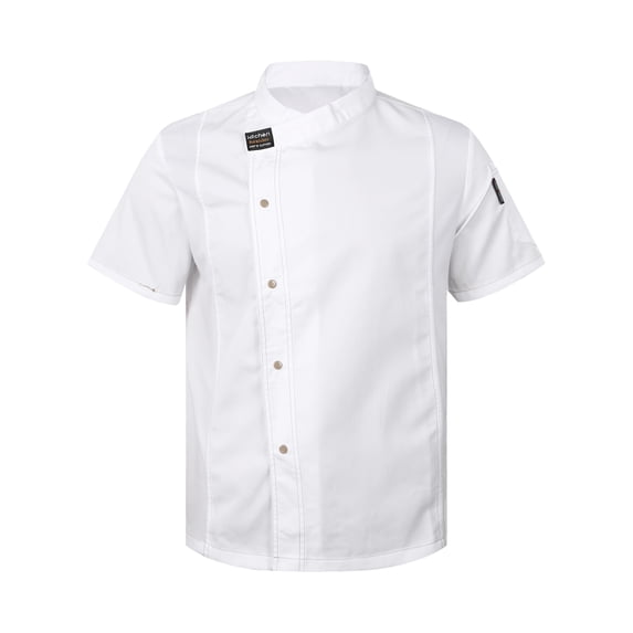 Ocealan Mens Womens Unisex Kitchen Work Uniform Chef Coat Cook Jacket Restaurant Kitchen Chef Top White Short Sleeve M