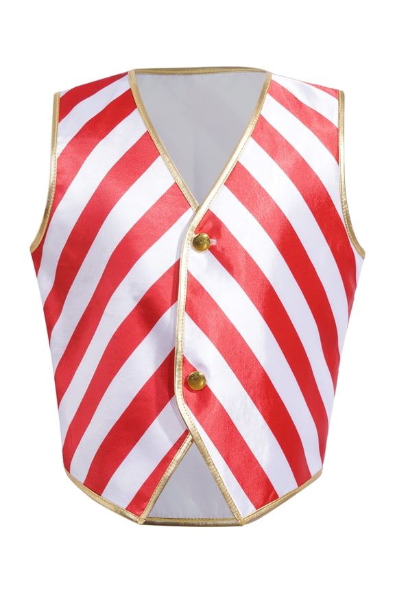 Unisex Kids Christmas Candy Cane Striped Top V Neck Buttons Vest Jacket Xmas Coat Red 12