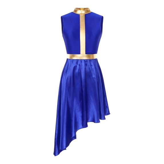 Ocealan Women Color Block Patchwork Praise Dance Dress Liturgical Worship Lyrical Ballet Dancewear Royal Blue M