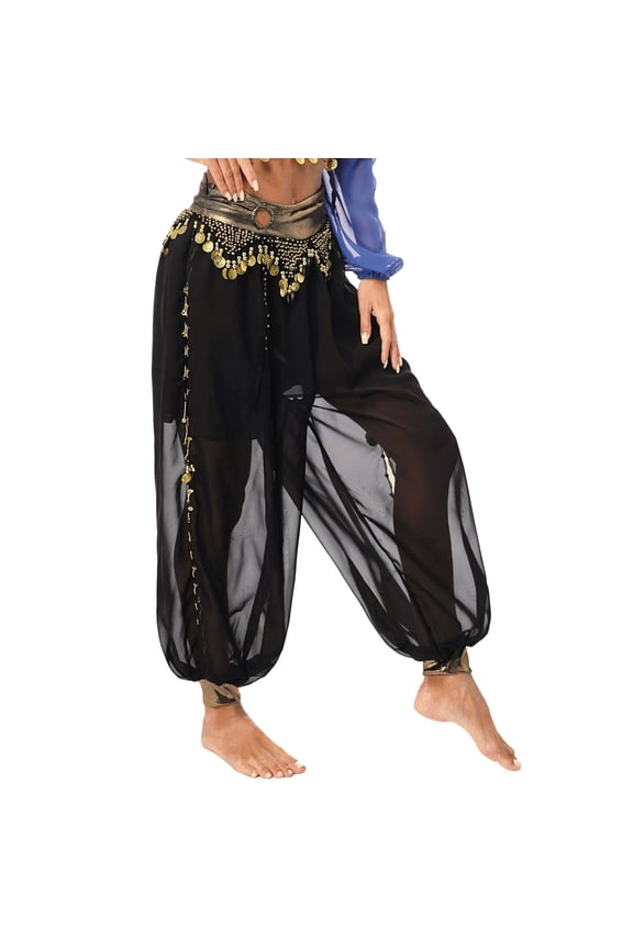 Women Tribal Belly Dance Pants Chiffon Loose Harem Pants Bollywood Indian Lantern Pants Black One Size