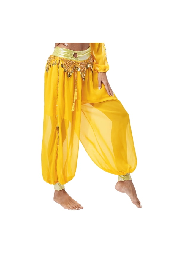 Women Tribal Belly Dance Pants Chiffon Loose Harem Pants Bollywood Indian Lantern Pants Yellow One Size