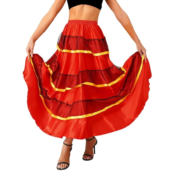Ocealan Womens Flamenco Dance Skirt Folkloric Spanish Bull Dance Skirts Full Circle Mexican Type B 180 Degree One Size