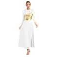thumbnail image 1 of Ocealan Womens Liturgical Praise Dance Dress Shiny Metallic Long Sleeve Worship Performance Dancewear White XXL, 1 of 7