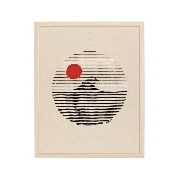 Ocean Abstract Art Print, Abstract Wave Water Minimal Boho Neutral Color Linear Lines Geometric Sun Linocut Inspired Vintage Poster Wall Art, Modern Wall Decor, 24x36 UNFRAMED