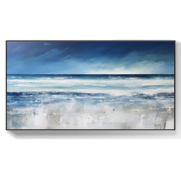 Ocean Abstract Oil Painting White Wave Textured Artwork Sun Light and Sea Canvas Wall Art Large Sea Wall Art for Living Room,Unstretched,Frameless,(91*182cm)36*72lnches