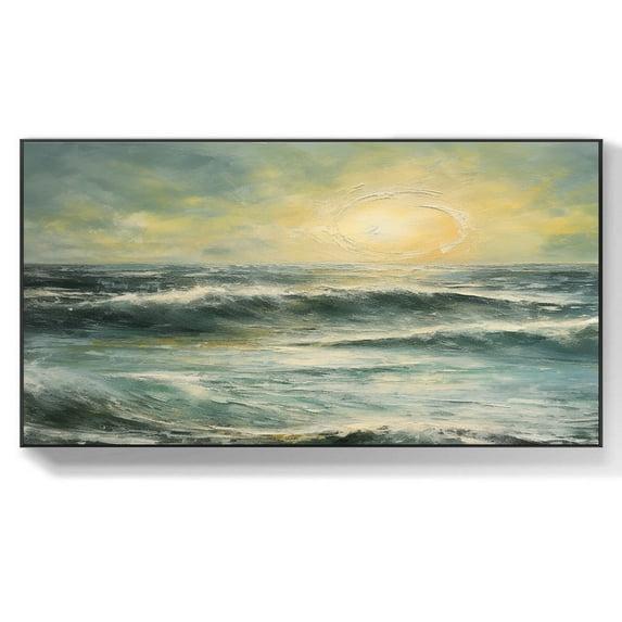 Ocean Abstract Seascape Oil Painting Art Large Wall Decor Abstract Ocean Landscape Green Sea Canvas Painting,Unstretched,Frameless,(46*92cm)18*36Inches