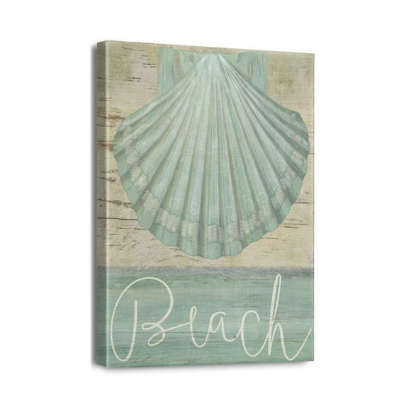 Ocean Adventure Awaits with 12x16inch Beach Wall Art Seashell & Starfish Bathroom Paintings, Blue Ocean Themed Canvas Pictures, Nautical Decor & Contemporary Posters for Bedrooms