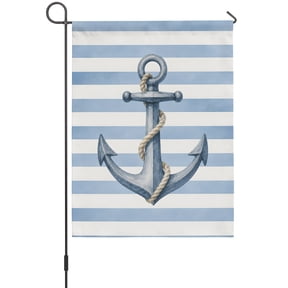 Ocean Anchor Garden Flags For Outdoor, Coastal Nautical Sea Rope Watercolor Blue Stripes Lines Small Double Side Yard Flags Weather Proof Garden Decor for Lawn Outside Holiday 12 x 18 Inches