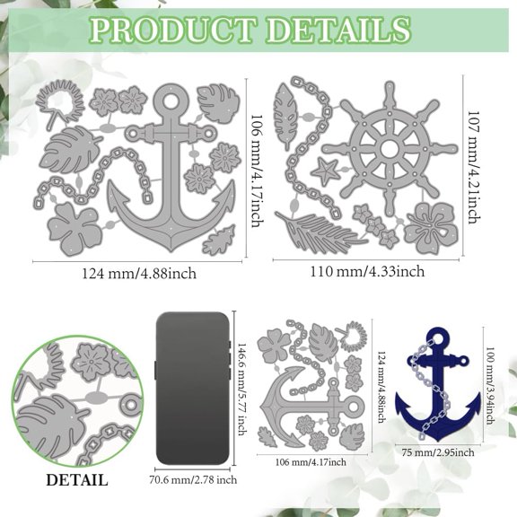 Ocean Anchor Metal Cutting Dies Flower Helm Metal Die Cuts Tropical Leaves Embossing Dies Cut Stencils Decorative Embossing Paper Dies for Card Making DIY Scrapbook Album Gift Decoration
