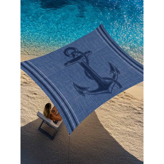 Ocean Anchor Sun Shade Sail 6.5' x 10', Nautical Coastal Navy Blue Beach Marine Life Black Stripe Rectangle Outdoor Sunshade Canopy, Waterproof UV Block Patio Covers for Garden Yard Beach