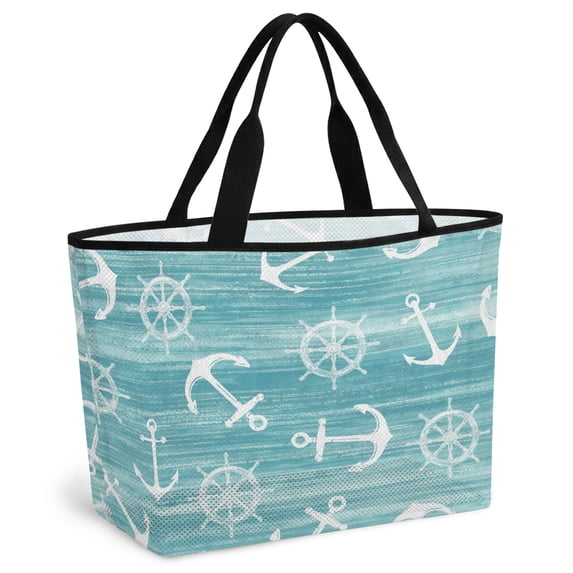 Ocean Anchors Rudder Beach Bag for Women, Large Breathable Mesh Beach Tote Bag, Nautical Coastal Simple Turquoise Sandproof Lightweight Travel Bags for Vacation Picnic Swimming Pool 15.7"x15.7"x9.1"
