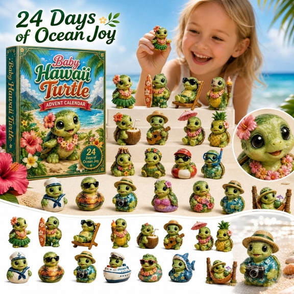 Ocean Animal Advent Calendar Mystery Box Mini Turtle Figure 2D Display Collectible Countdown Toy Set Accessory 24 Piece
