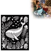 Ocean Animal DIY Coloring Blanket, Washable Black-and-White Art Throw with Underwater Illustration, Creative Kids Activity and Craft Gift for Bedroom, Classroom and Travel, Dolphin