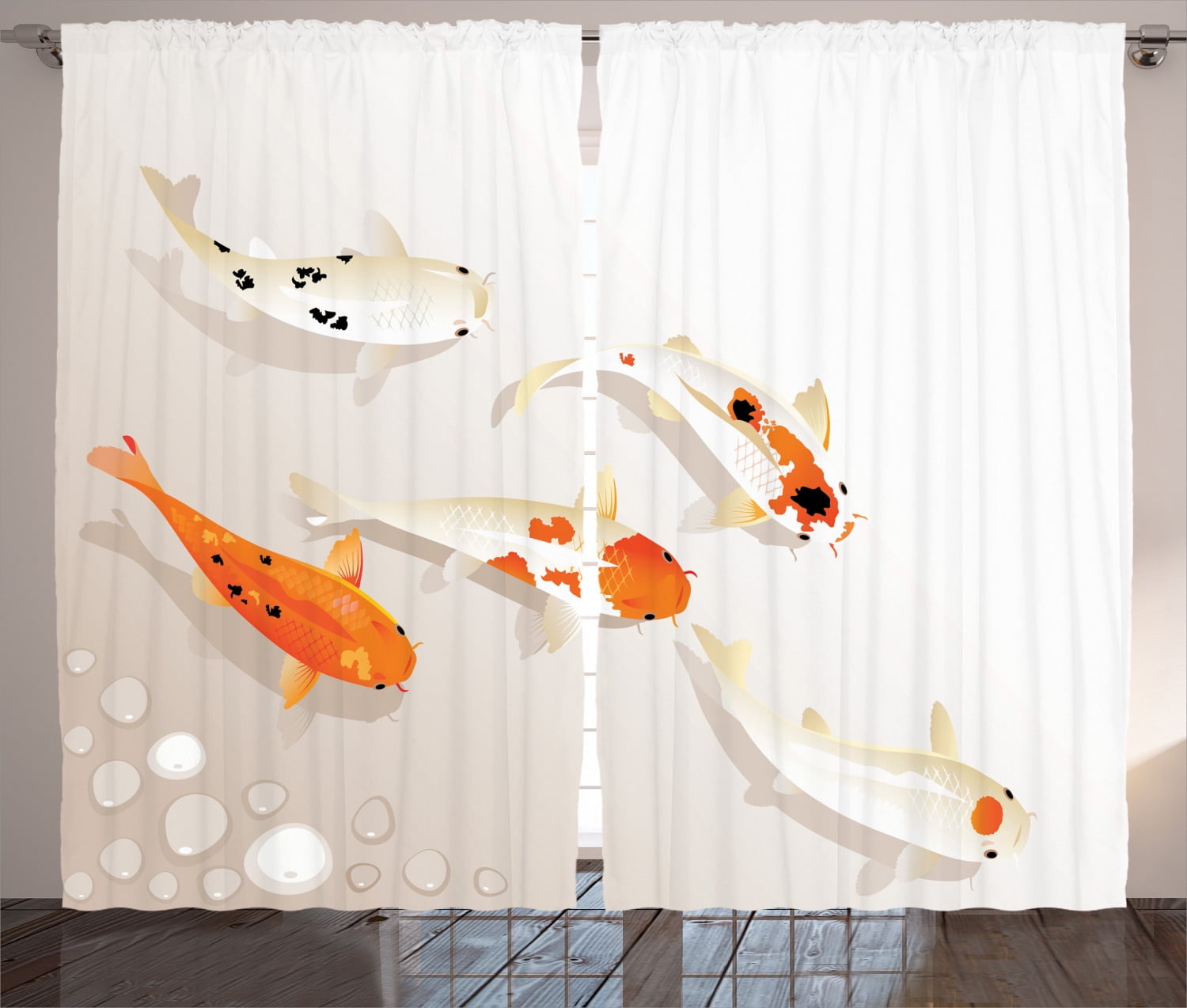 Traditional Koi Fish Light-Filtering Polyester Curtain Panels, 108" x 84"