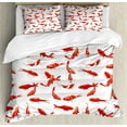 thumbnail image 1 of Ocean Animal Decor King Size Duvet Cover Set, Decorative Eastern Exotic Koi Fish Common Carp Calming Water Garden Graphic, Decorative 3 Piece Bedding Set with 2 Pillow Shams, Orange, by Ambesonne, 1 of 3