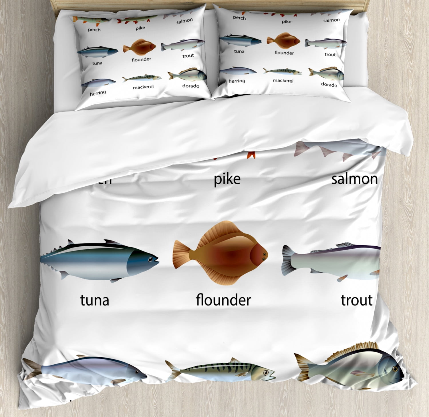 King Size White Ocean Fish Duvet Cover Set