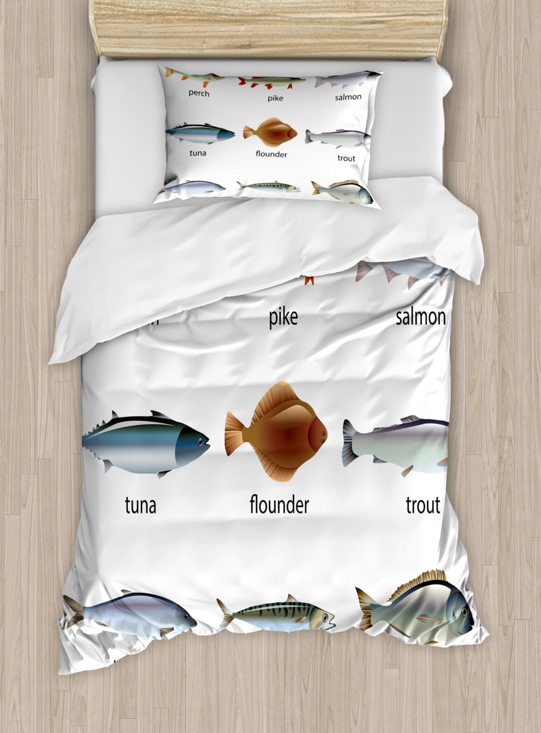 Twin Size Ocean Animal Fish Print Duvet Cover Set