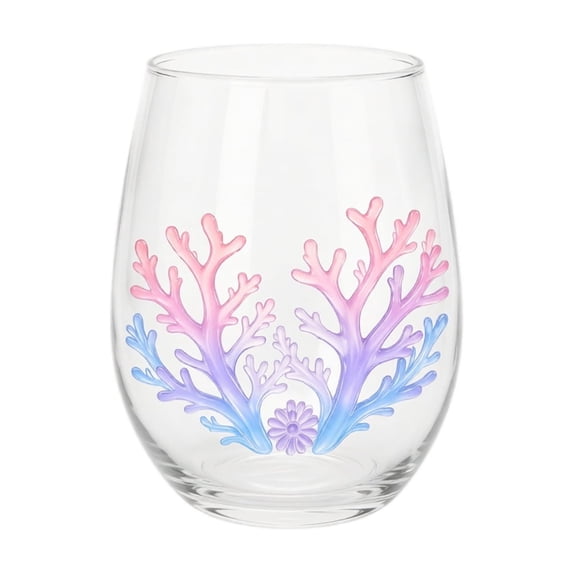 Ocean Animal Drinking Glass, 2D Marine Life Stemless Tumbler(Coral) | 2D Sea Creature With Smooth Rim And Thick Base, Coastal Glassware For Wine, Whiskey, Cocktails And Ocean Lover Gifts