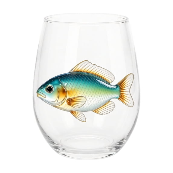 Artisanal Ocean Fish Glassware 2D Ocean Fish Stemless Wine Glasses | Handcrafted Marine Animal Bar Glass Coastal Home Decor Gift for Ocean Lovers