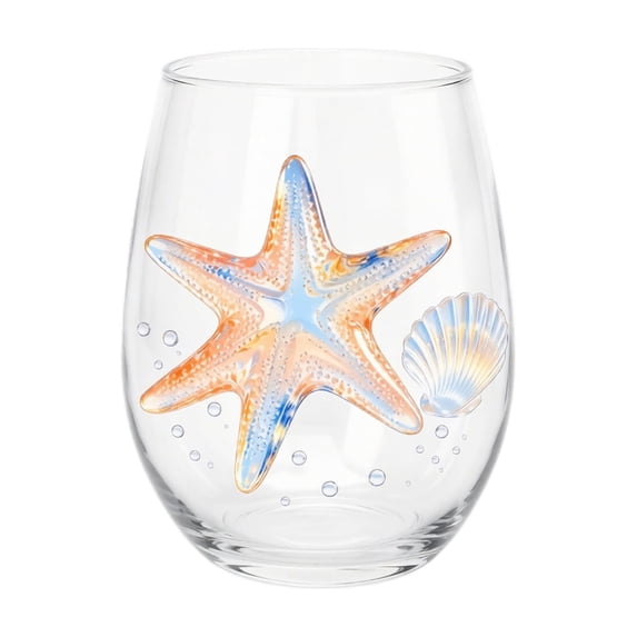 Ocean Animal Drinking Glass, 2D Marine Life Stemless Tumbler(Starfish) | 2D Sea Creature With Smooth Rim And Thick Base, Coastal Glassware For Wine, Whiskey, Cocktails And Ocean Lover Gifts