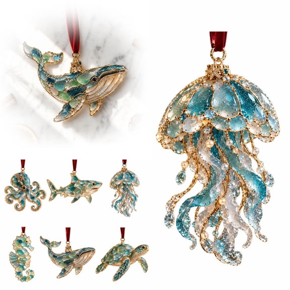 Ocean Animal Hanging Ornaments, Sea Creature Pendant Decor with Whale Jellyfish Shark Octopus Seahorse Turtle Designs, Nautical Hanging Decoration for Christmas Tree Home Wall Party Display