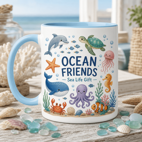 Ocean Animal Ceramic Coffee Mugs Sea Life Marine Lover Gift 11 oz 15 oz