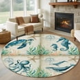 thumbnail image 1 of Ocean Animal Round Living Room Rugs 8 ft, Turtle Seahorse Octopus Whale Compass Vintage Seagrass Washable Large Area Rug with Non-Slip Sturdy Edge Binding Round Carpet for Dining Room Kitchen Office, 1 of 9