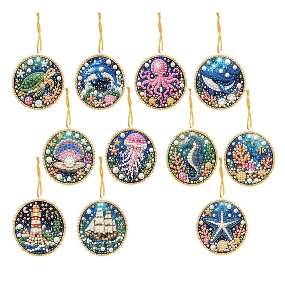Ocean Animal Scenes Diamond Painting Ornament Kit, 11-Piece Beaded ...