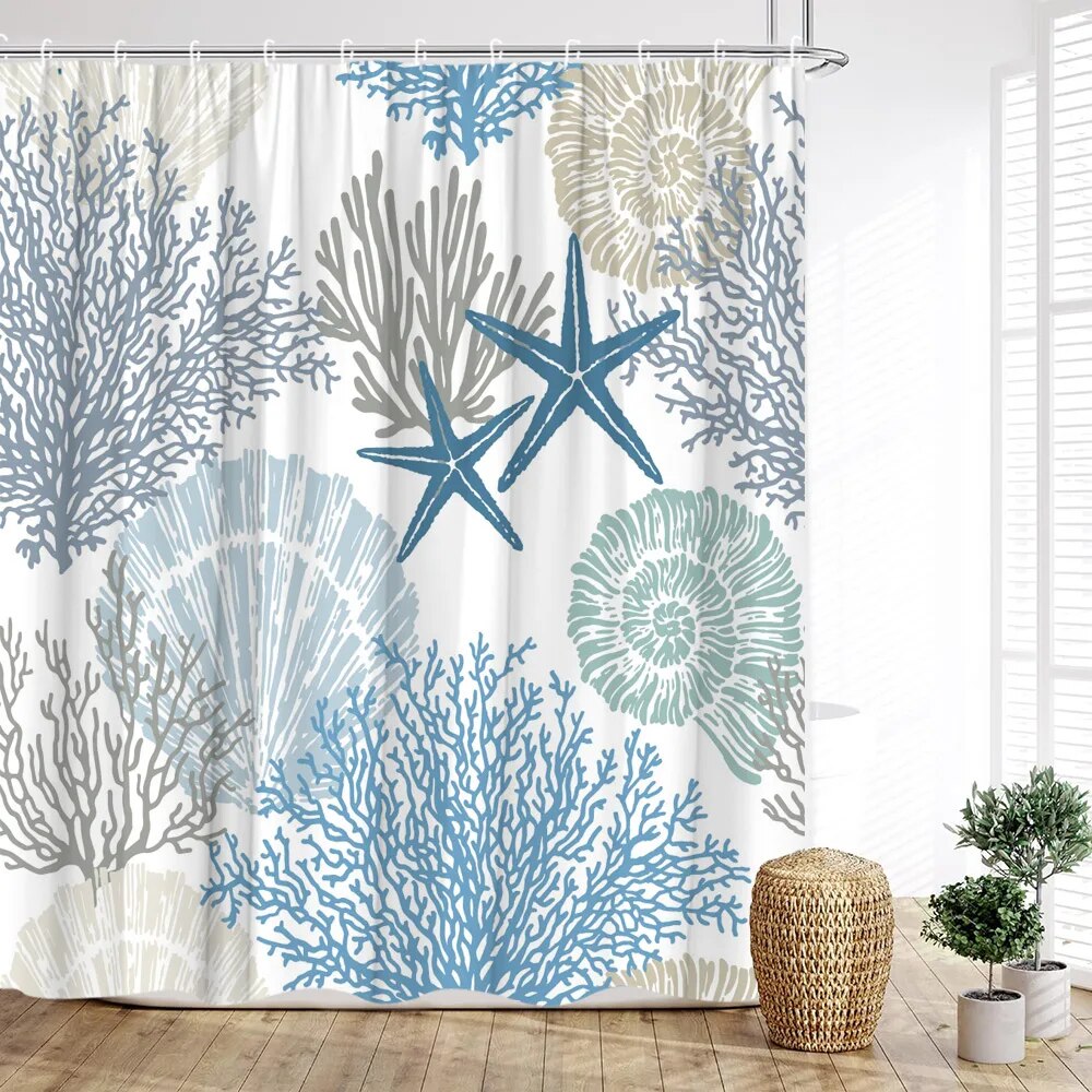 Ocean Animal Shower Curtain Sea Turtle Seahorse Octopus Underwater
