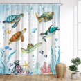 Ocean Animal Shower Curtain Underwater World Turtle Octopus StarCoral