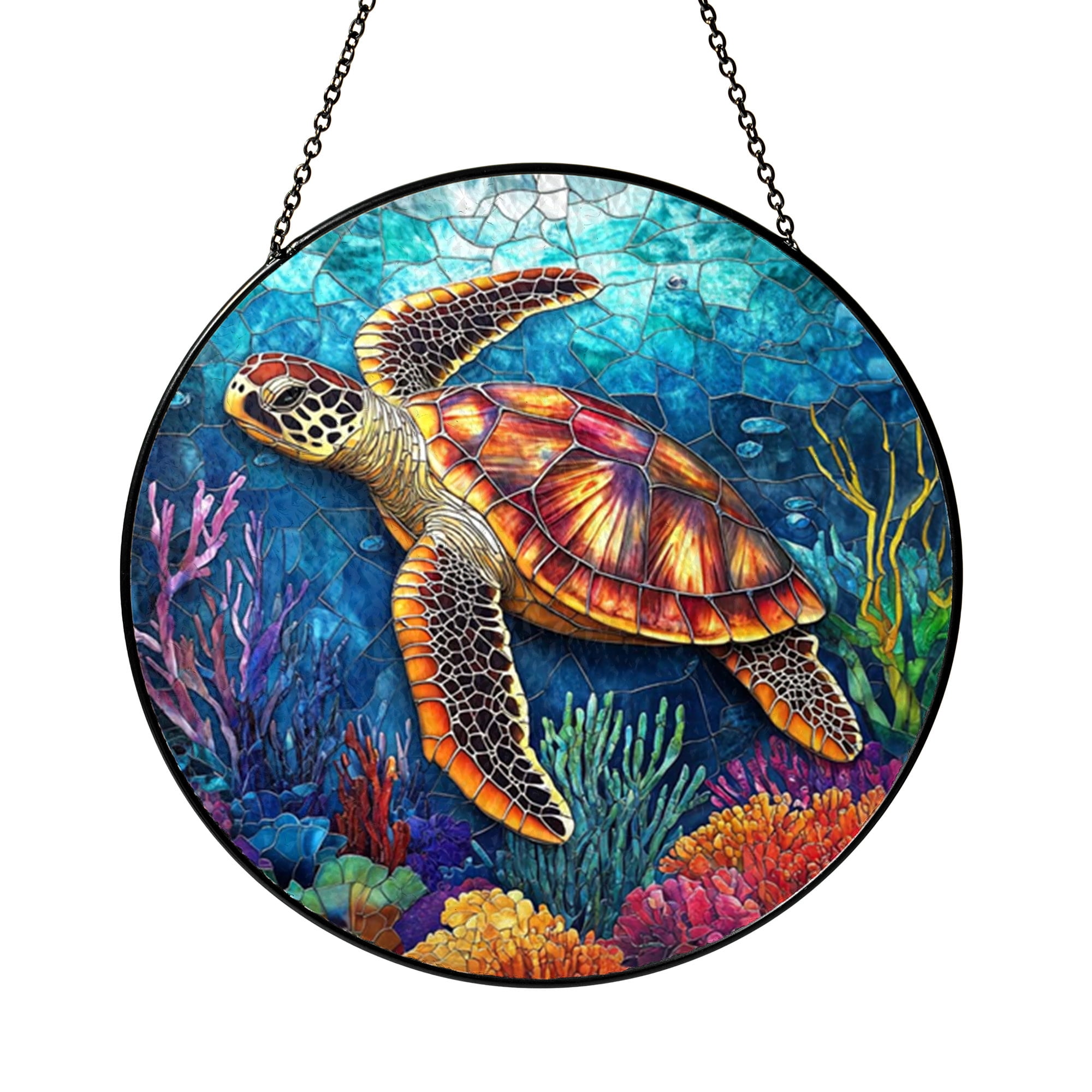 Ocean Animal Stained Glass Style Window Suncatcher, Turtle Art Panel ...