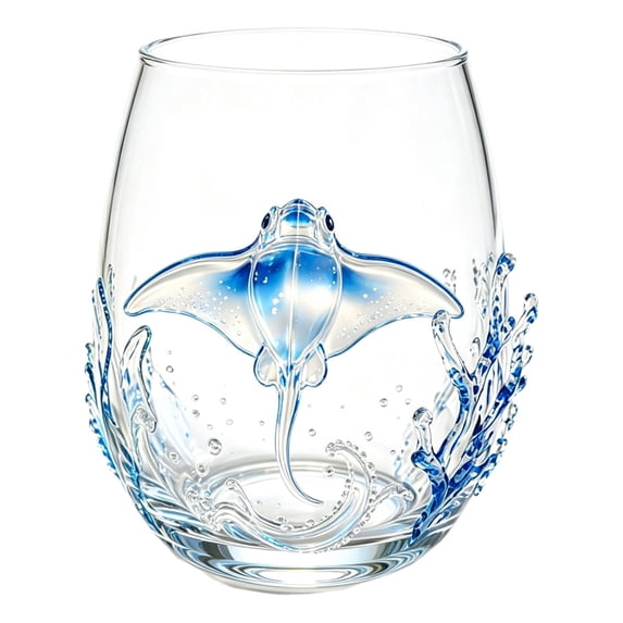 Ocean Animal Stemless Wine Glass, Coastal Nautical Table Decor, Sea Creature Themed Drinking Cup, Beach House Home Decor, Summer Party Tableware Accent