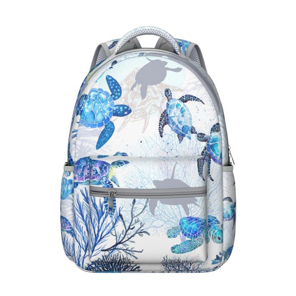 Ocean Animal Student Backpack with Turtle Cartoon Print Durable Waterproof Composite Oxford Cloth, Adjustable Shoulder Straps, Breathable Foam Padding, Large Capacity for Travel and School