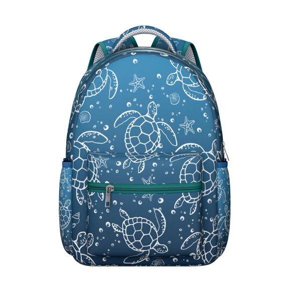Ocean Animal Student Backpack with Turtle Cartoon Print Durable Waterproof Composite Oxford Cloth, Adjustable Shoulder Straps, Breathable Foam Padding, Large Capacity for Travel and School